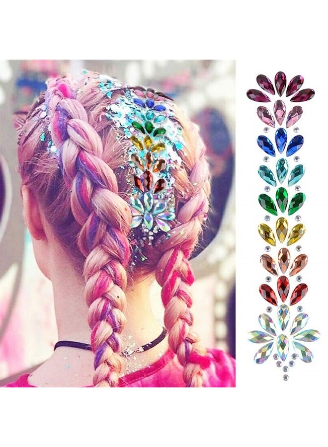 Leoars Rhinestone Hair Gems Tattoo, Festival BodyJewels Tattoo Sticker, Crystals Hair Gems Rainbow Bindi Body Jewelry, Mermiad Hair Face Forehead Gem Makeup for Festival Rave Party Outfit - Image 3