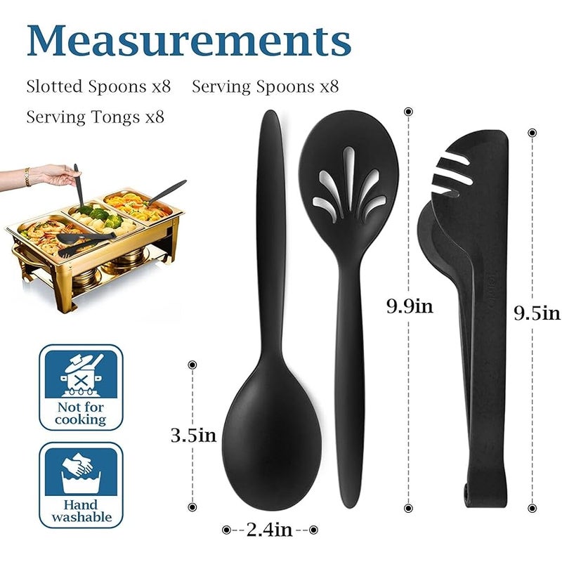 RayPard Reusable Plastic Serving Utensils Set of 24, Wheat straw Large Serving set 10 Serving Spoons/10 Slotted Spoons/9.4 Tongs, for Party Chafing Dish Buffet Catering (Black) - Image 2