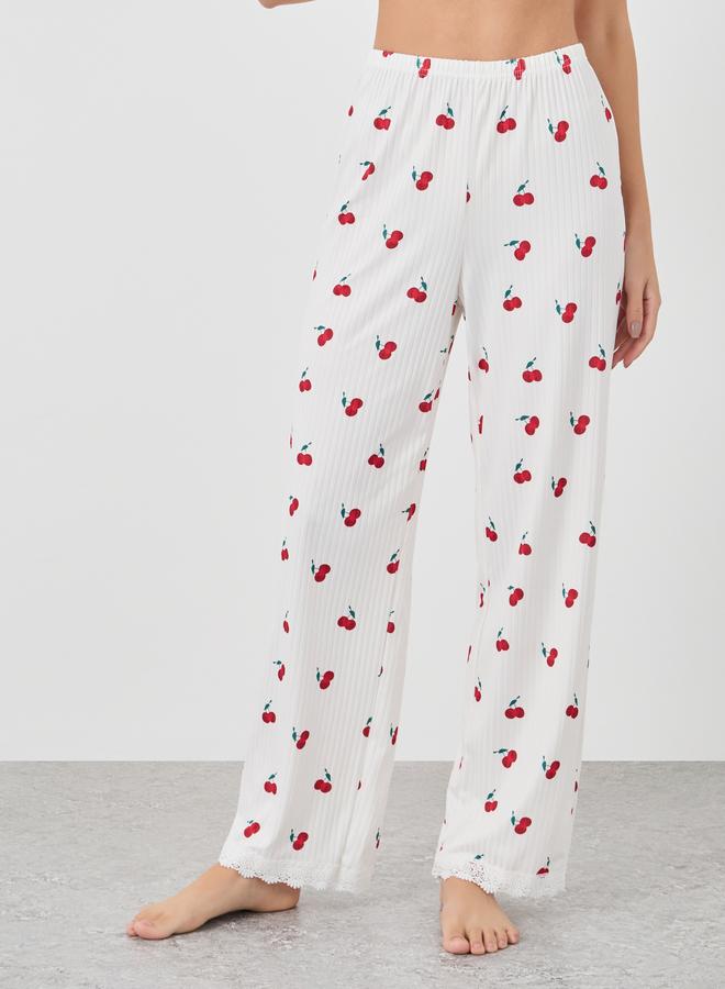 Take Two Cherry Print V Neck T-Shirt and Pyjama Set - Image 5