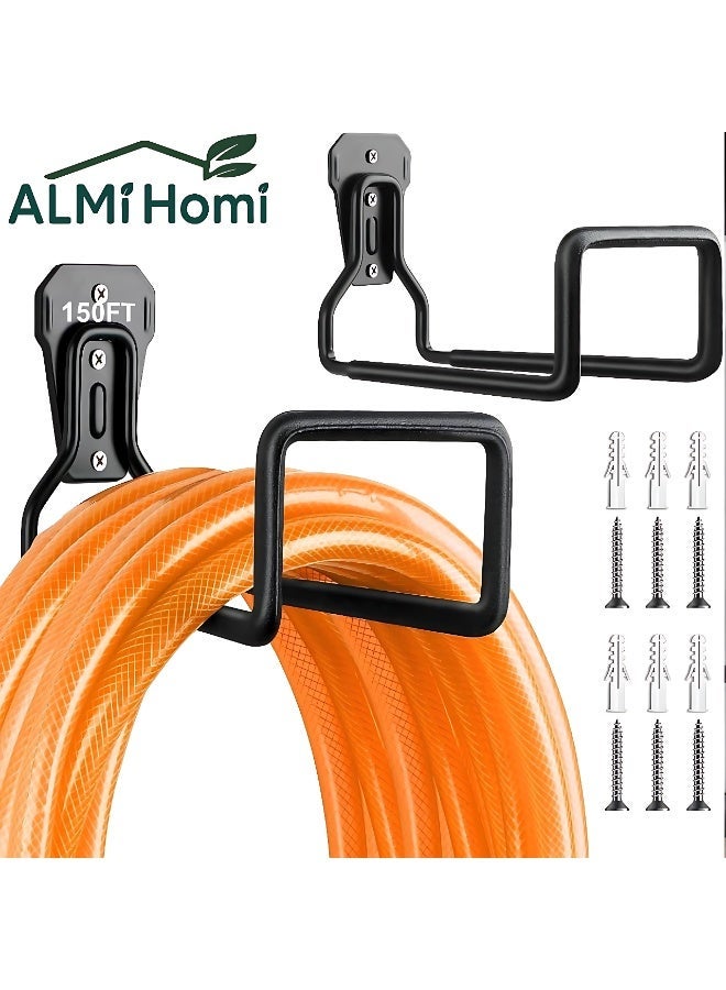 ALMiHomi 2pcs Heavy Duty Garden Hose Holder Wall Mount – Rustproof Metal Hose Hanger for Outdoor Water Hose, Garage Storage, Extension Cords, Tools – Easy Install & Space Saving - Image 1