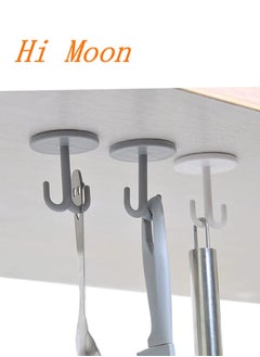 Hi Moon 3 قطع من خطافات المعاطف اللاصقة وخطافات السقف البلاستيكية وخطافات مناشف السقف وخطافات المفاتيح أسفل الرف وخطافات خزانة المطبخ وخطافات مناشف المطبخ وخطاف منشفة رداء الحمام ومصاصة رداء الحمام  - Image 5