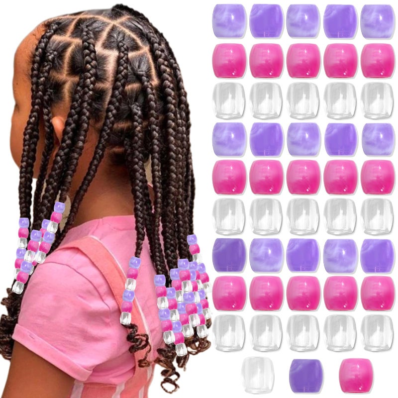 VENOFEN 48PCS Pink Hair Beads Purple Large Bead for Braids Pony Beads for Kids Girls Loc Dreadlock Accessories Cute Braids Decoration Jewelry Making Kit
