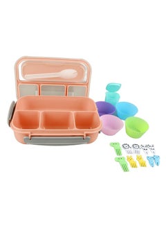 Thoraya 16PCS Set Bento Box Reusable 1300ml 4 Compartment Adult Lunch Box with Spoon for Fruit Lunch Pink  - Image 4