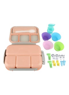 Thoraya 16PCS Set Bento Box Reusable 1300ml 4 Compartment Adult Lunch Box with Spoon for Fruit Lunch Pink  - Image 1