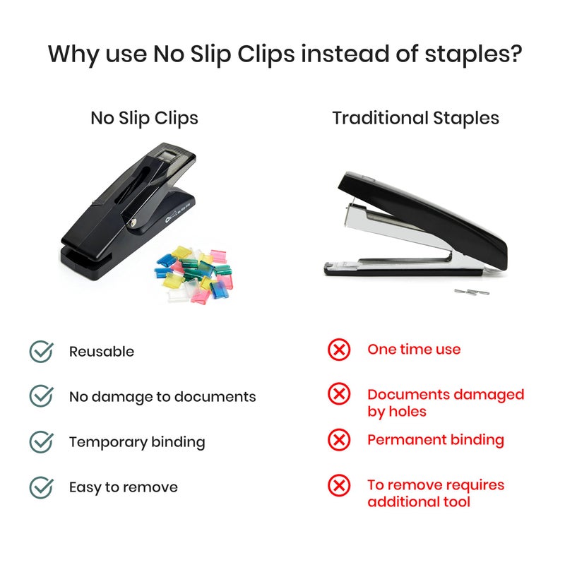 OfficeGoods No Slip Clip Refills - Binds Up to 50 Pages - Reusable - Works with No Slip Clip Dispenser - 50 ct Box Each Small & Large - 100 ct Total - Multicolor - Image 5