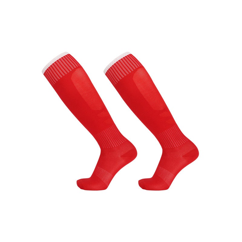 Summer Thin High-Top Soccer Socks Non-Slip Over-Knee Sports Red 