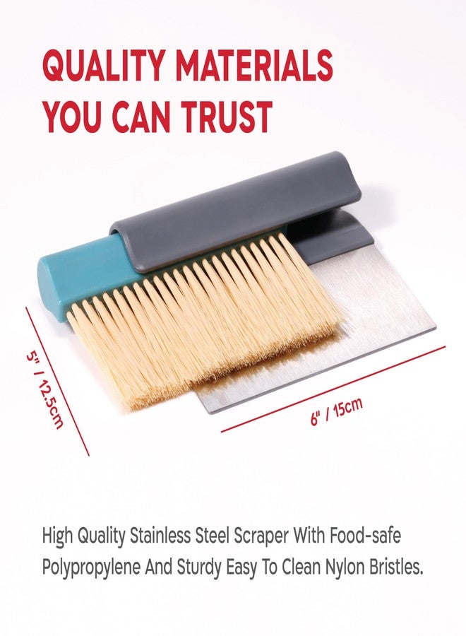 KneadAce Dough Scraper & Baker’s Brush.Stainless Steel Bench Scraper & Flour Cleaning Brush. Kitchen Tool for Pastry, Sourdough and Baking Prep Bread Dough Cutter, Gift For Bakers (Gray/Turquoise) - Image 5