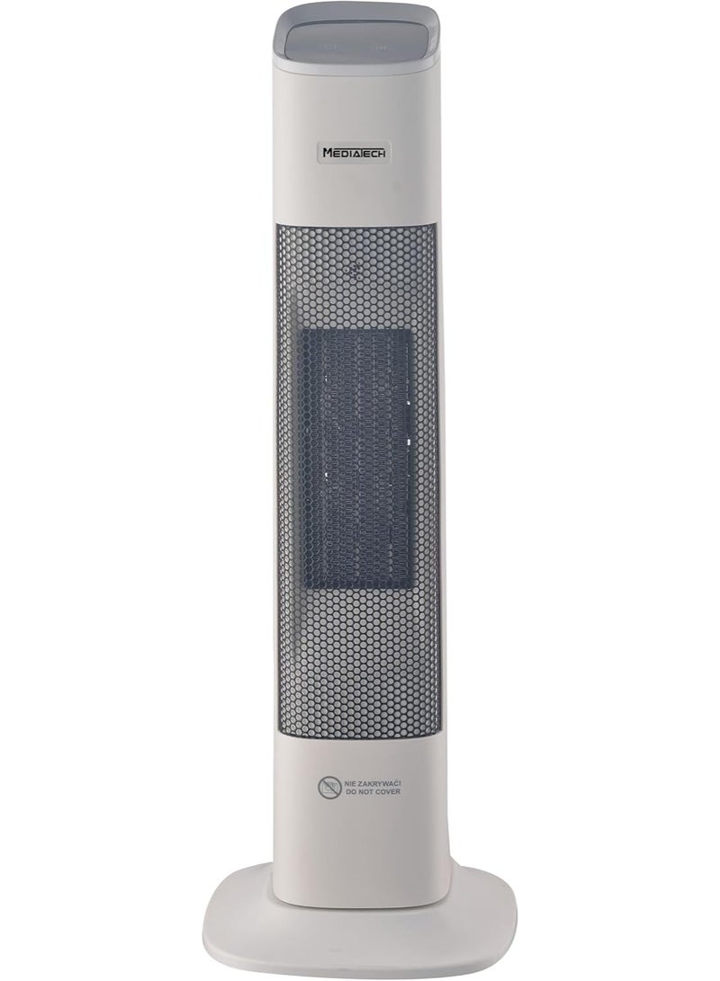 Media Tech Electric Tower Ceramic Heater ,2000 Watt ,Thermostat, Movable base ,Safty lock Remote Control, MT-TCH005- White - Image 1
