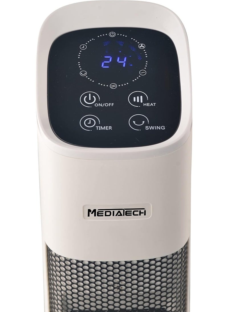 Media Tech Electric Tower Ceramic Heater ,2000 Watt ,Thermostat, Movable base ,Safty lock Remote Control, MT-TCH005- White - Image 3