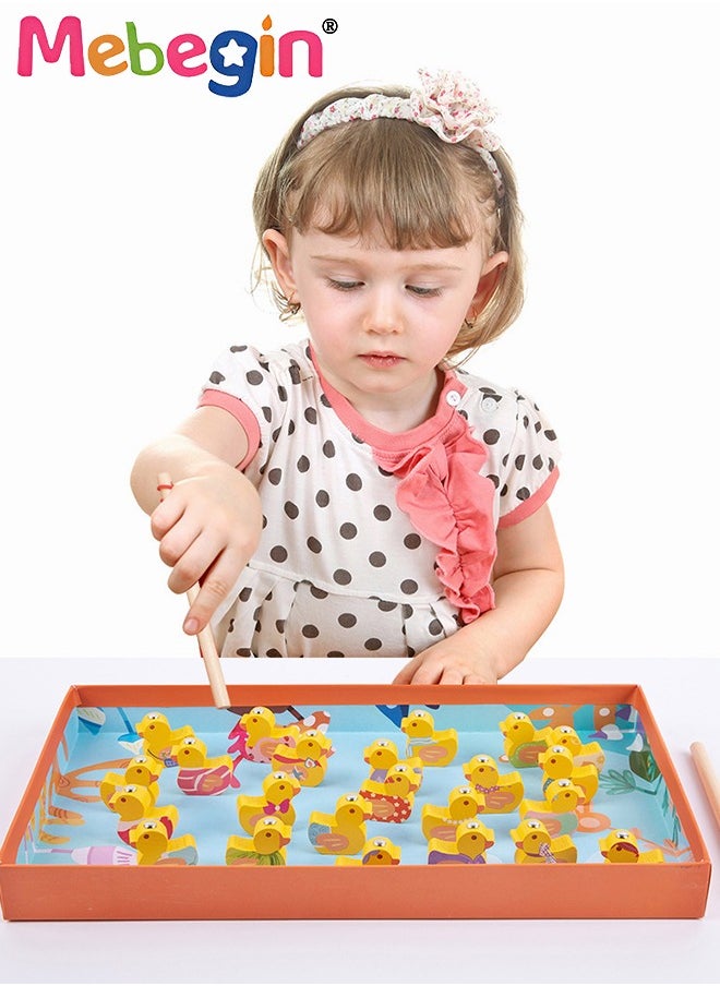 MEBEGIN Wooden Magnetic Ducks Fishing Game, Counting Ducks Playset with 23 Ducks, 10 Blocks and 12 Double-sided Cards and 2 Rods, Creative Montessori Fishing Toys, Preschool Learning Numbers Board Game, Ideal Gift for Kids  - Image 3