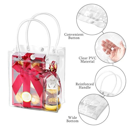 Ohuimrt 50 PCS Clear Plastic Gift Bags with Handles, Reusable Party Favor Bags with Ribbon Transparent Gift Wrap Bags Bulk for Weddings Birthdays, 5.9 x 4.92 x 2.75 Inches - Image 3