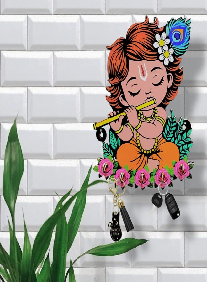 VNDRA® Key Holder for Wall Wooden Home | Key Holder for Home Decor Stylish | Key Stand | Krishna Photo Decor, 5 Hook, Decorative Items for Home Decor Key Chain | Holder for Wall - Image 5