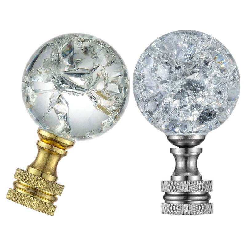 2Pcs Crystal Glass Lamp Finial Shaped Clear Crackle Glass with Metal Finish Base - Image 5