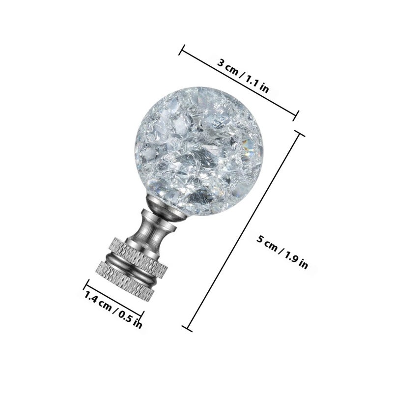 2Pcs Crystal Glass Lamp Finial Shaped Clear Crackle Glass with Metal Finish Base - Image 2