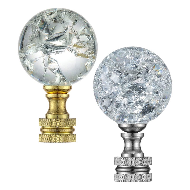 2Pcs Crystal Glass Lamp Finial Shaped Clear Crackle Glass with Metal Finish Base - Image 3