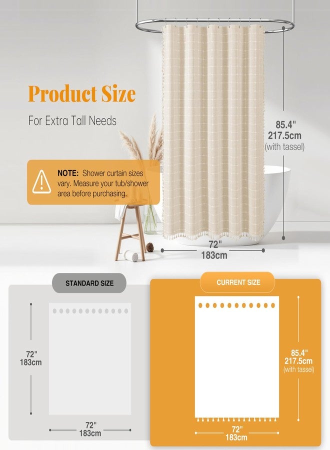 BTTN Extra Long Shower Curtain, 72x84 Inch Long Boho Tassel Linen Fabric Shower Curtain Set with Plastic Hooks, Tall Modern Farmhouse French Country Chic Cloth Shower Curtain for Bathroom, Cream/Beige - Image 3