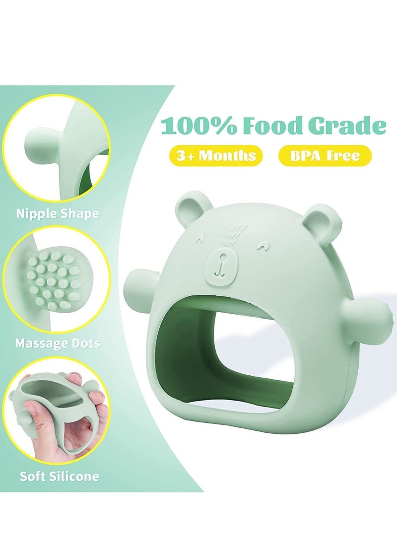 MIXDE - 1 Pack Bear Baby Teething Toy Silicone Teething Toys for Babies 0-6 Months 6-12 Months Anti Dropping Wrist Hand Teethers Baby Chew Toys for Sucking Needs (Green) - Image 1