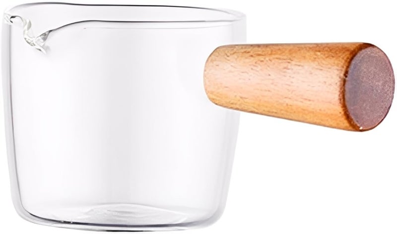 Mini Glass Pot with Wooden Handle – Heat-Resistant Pot for Coffee, Milk, Sauce, and Kitchen Use – Compact & Elegant Design - Image 1