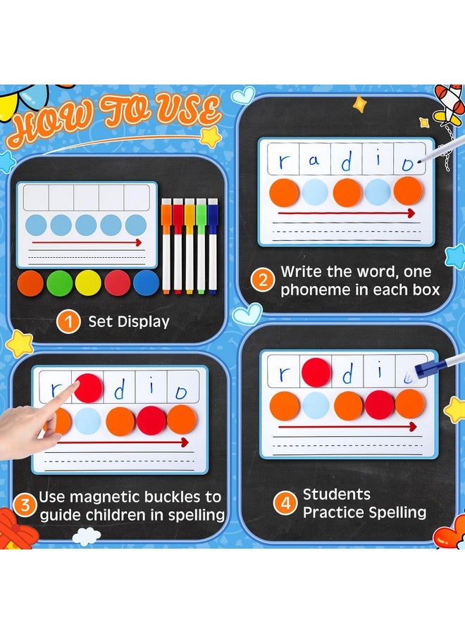 Nezyo 10 Pcs Phonemic Awareness Games Dry Erase Board Phonics Games With Magnetic Button And Pen Educational Gift For Kindergarten Classroom Kids Letter Sound Science Reading (Blue) - Image 3