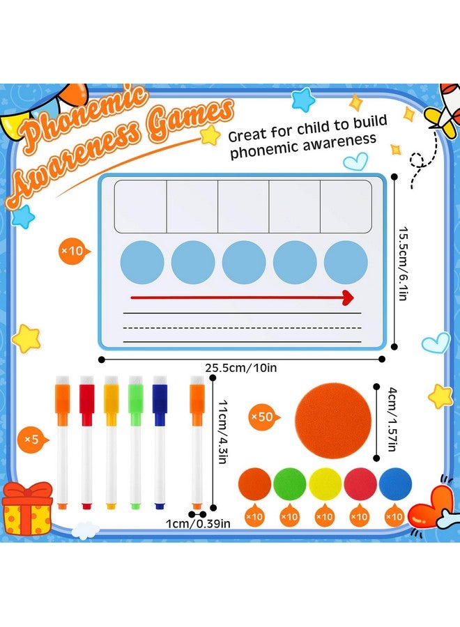 Nezyo 10 Pcs Phonemic Awareness Games Dry Erase Board Phonics Games With Magnetic Button And Pen Educational Gift For Kindergarten Classroom Kids Letter Sound Science Reading (Blue) - Image 2