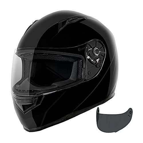 VCAN VX Lightweight Full Face Motorcycle Street Bike Helmet with Extra Tinted Visor DOT Approved (Gloss Black, Medium) - Image 1