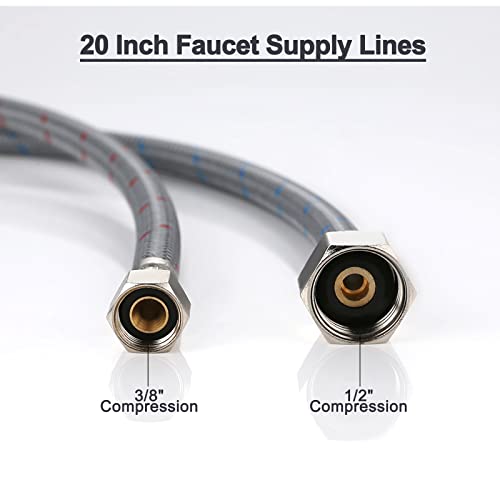 Arcora Faucet Supply Lines, ARCORA 20" Length Bathroom Kitchen Faucet Connector Braided Nylon Water Supply Line 3/8" Comp x 1/2" Comp 2Pcs (1 Pair) - Image 2