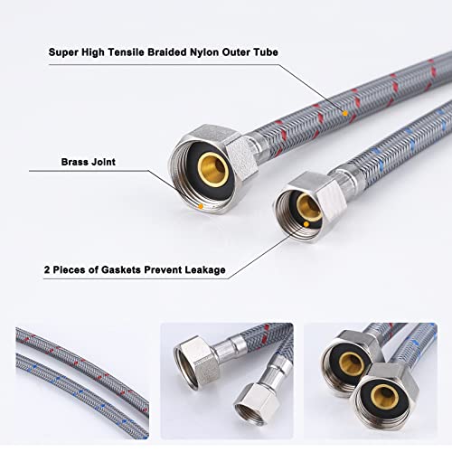 Arcora Faucet Supply Lines, ARCORA 20" Length Bathroom Kitchen Faucet Connector Braided Nylon Water Supply Line 3/8" Comp x 1/2" Comp 2Pcs (1 Pair) - Image 5