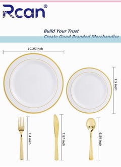 Rcan 125 Pcs Set Gold Upscale Wedding Dining Party Disposable Plastic Cutlery Set Party Supplies Plate Spoon Fork Knife Party Tableware 25 Guest  - Image 4