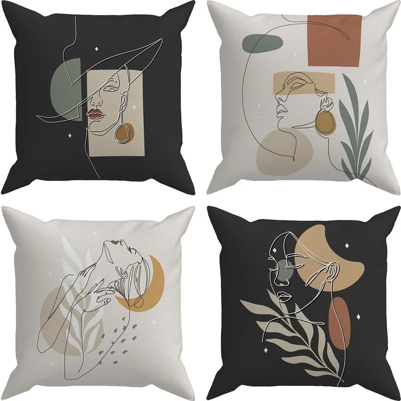Evdeki Çarşı Evik Abstract 4-Piece Throw Pillow Case DS81 45X45 cm