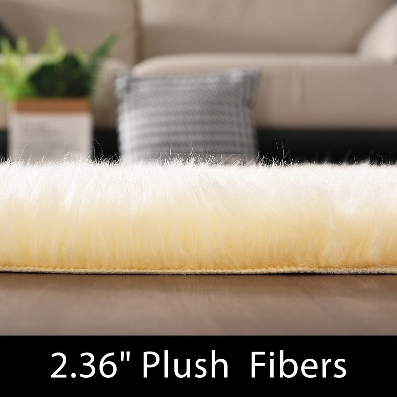 Latepis Yellow Runner 2x6 Fluffy Rug Faux Sheepskin Fur Rug for Bedroom Living Room DÃ©cor Cushion Fuzzy Boho Rugs, Runner - Image 2