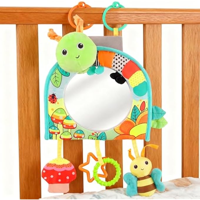 INFANT CAR SEAT TOY - KICK AND PLAY ACTIVITY CENTER WITH MIRROR, TEETHER AND CRINKLE PAPER, FUN TRAVEL BABY TOY FOR REAR CAR SEAT, EASIER DRIVE WITH NEWBORNS, BABIES - Image 1