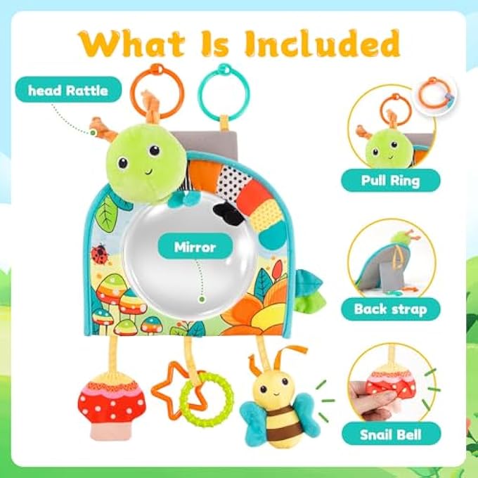 INFANT CAR SEAT TOY - KICK AND PLAY ACTIVITY CENTER WITH MIRROR, TEETHER AND CRINKLE PAPER, FUN TRAVEL BABY TOY FOR REAR CAR SEAT, EASIER DRIVE WITH NEWBORNS, BABIES - Image 4