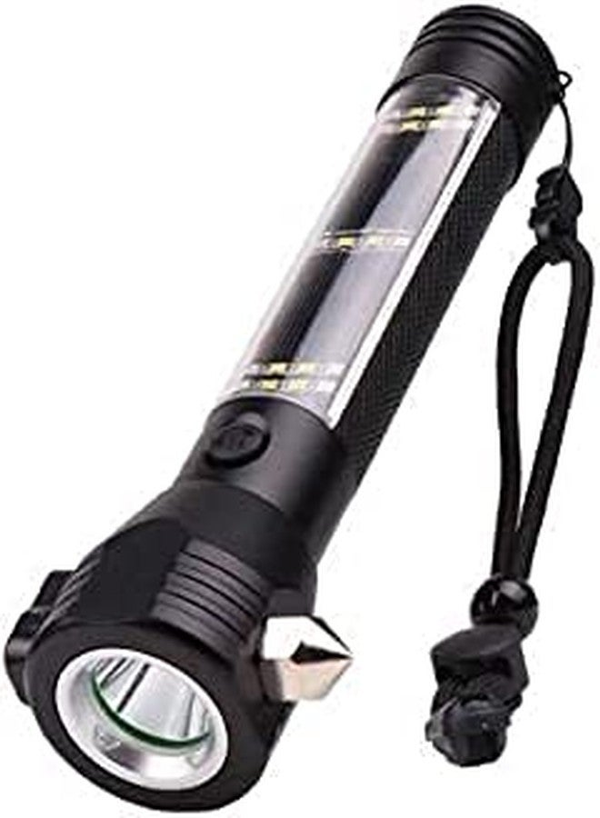 GREEVA Aluminium 7 Mode Rechargeable Solar LED Torch Flashlight, Power Bank, Car Emergency Tool with Window Breaker, Magnet, Cutter, Compass for Travel, Camping Hiking Security (Black) - Image 5