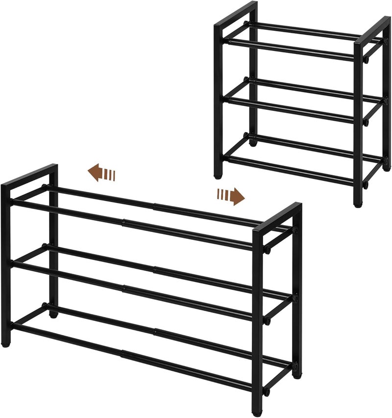 SALADAYS 3-Tier Expandable Shoe Rack, Adjustable Shoe Storage Shelf Organizer, Sturdy and Durable Metal Structure Free Standing Shoe Rack for Closet Entryway Doorway(Black) - Image 1