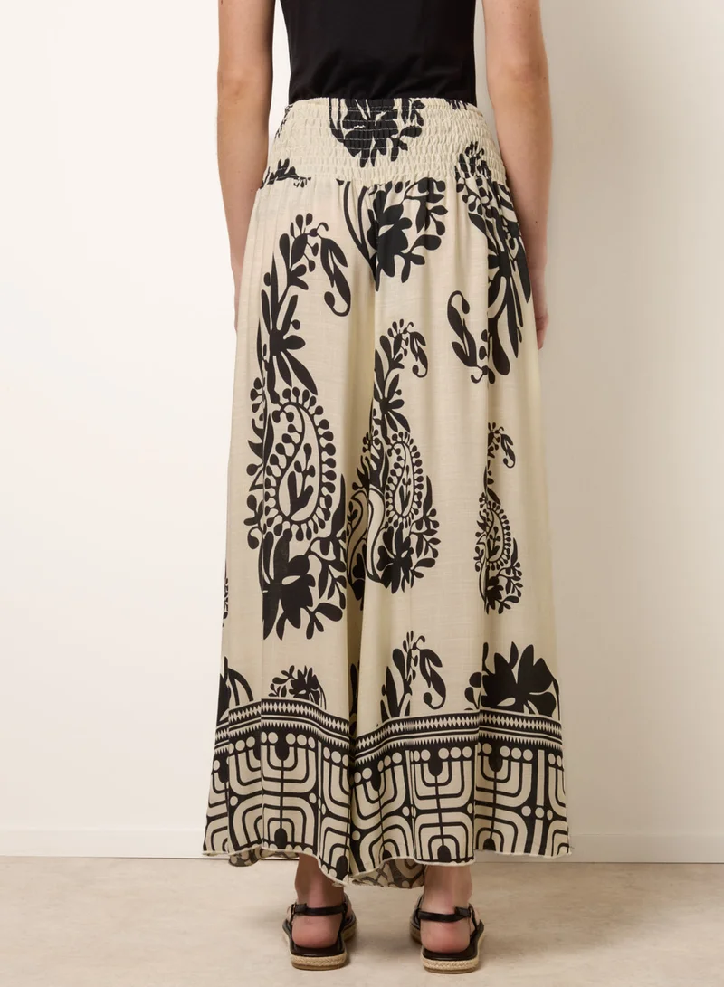 بلو فانيلا Extra Wide Leg Trousers With Paisley Floral Block Print