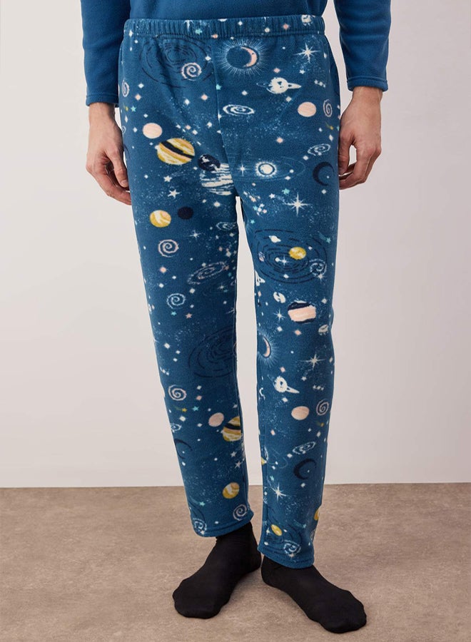 trendyol Indigo Fleece Soft Textured Knitted Pajamas Set - Image 3