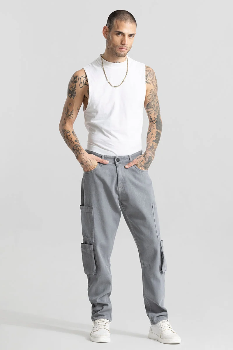 Snitch Grey Void Grey Baggy Fit Jeans for Men | Best Price UAE