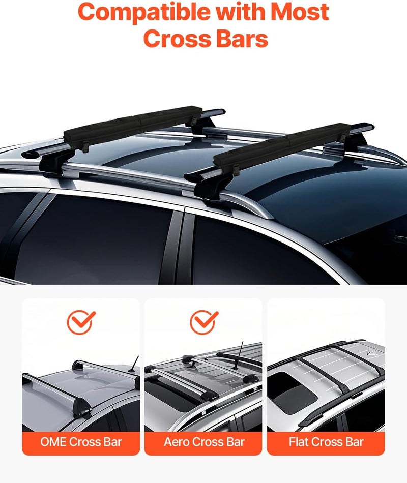 VEVOR Soft Roof Rack Pads, 30" Universal Car Roof Rack Pad for Various Crossbars, 176LBS Loading Luggage Kayak Carrier with 2 Tie Down Straps, 2 Quick Loop Straps & Storage Bag for SUP Canoe Snowboard Fault optimized construction - Image 2