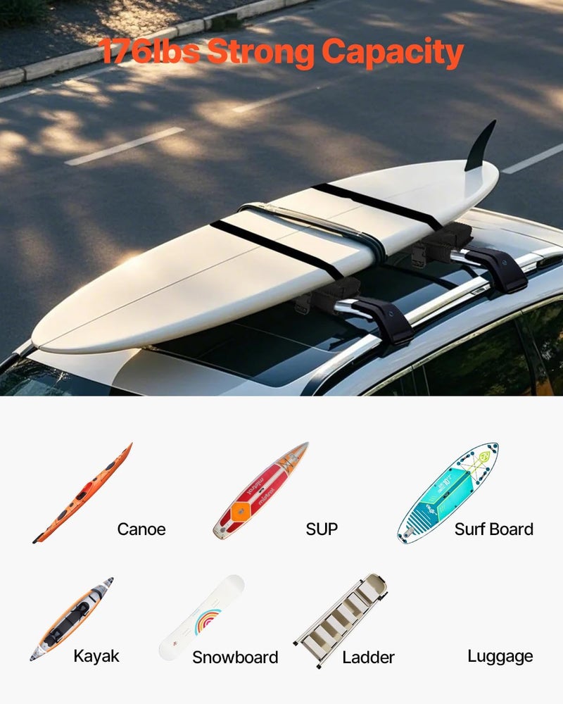 VEVOR Soft Roof Rack Pads, 30" Universal Car Roof Rack Pad for Various Crossbars, 176LBS Loading Luggage Kayak Carrier with 2 Tie Down Straps, 2 Quick Loop Straps & Storage Bag for SUP Canoe Snowboard Fault optimized construction - Image 4