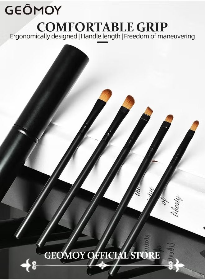 Geomoy Portable 5pcs Makeup Brush Set Face Eyeliner Blush Makeup Brush Set in One Tube To Keep Brush Cleaner with 1pc Heart Shaped Compact Stainless Steel Mirror - Image 4