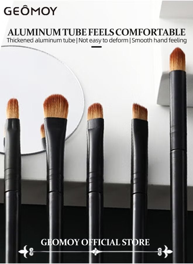 Geomoy Portable 5pcs Makeup Brush Set Face Eyeliner Blush Makeup Brush Set in One Tube To Keep Brush Cleaner with 1pc Heart Shaped Compact Stainless Steel Mirror - Image 2