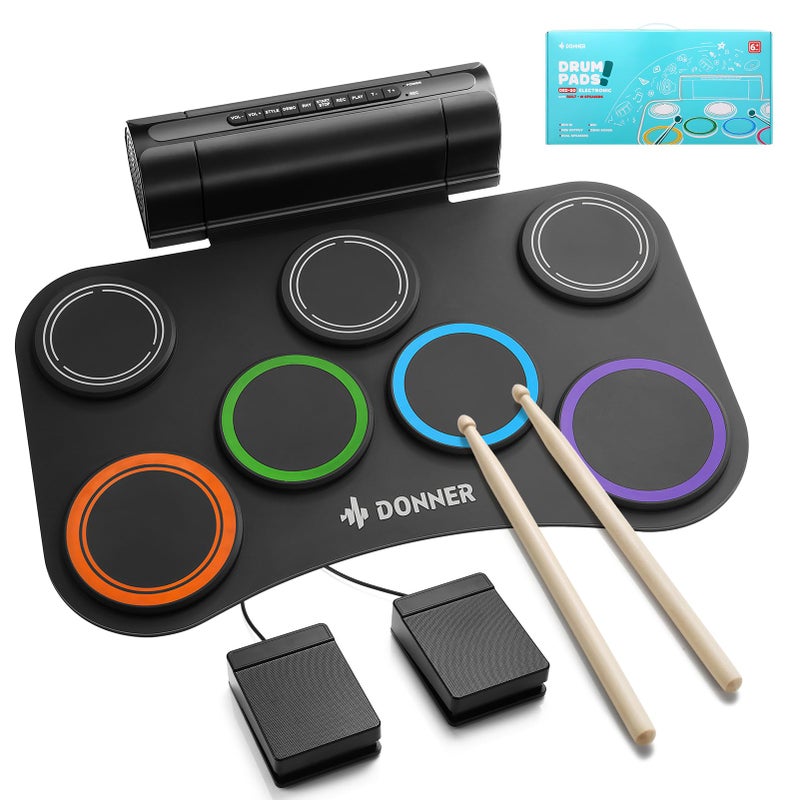Donner Electric Drum Set Upgrated 7 Pads Electronic Drum Pad Roll Up Quiet Drum Pad Builtin Speaker 40 Lessons Included Kids Holiday Christmas Birthday Gift Instrument ToysDED20R NEW - Image 2