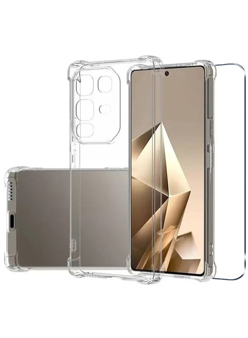 SanHu 2 in 1 Infinix Note 50 X Phone Case Cover & Screen Protector - Shockproof Clear Slim TPU Protective Phone Cover & Full Coverage Delicate Touch Tempered Glass Screen Protector for Infinix Note 50 X - Image 1