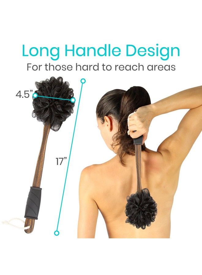 VIVE Loofah Back Scrubber By Vive Long Handled Exfoliating Bath & Shower Body Brush Luffa Sponge On A Stick W/String For Hook Men & Women (Loofah Brush Dark Wood) - Image 3