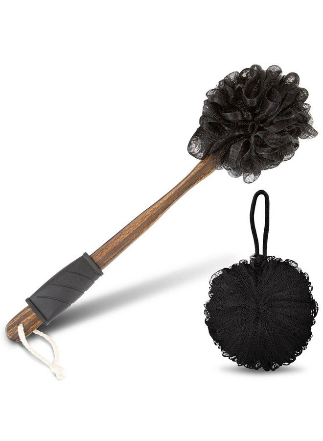 VIVE Loofah Back Scrubber By Vive Long Handled Exfoliating Bath & Shower Body Brush Luffa Sponge On A Stick W/String For Hook Men & Women (Loofah Brush Dark Wood) - Image 2