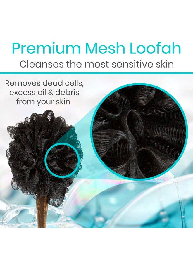 VIVE Loofah Back Scrubber By Vive Long Handled Exfoliating Bath & Shower Body Brush Luffa Sponge On A Stick W/String For Hook Men & Women (Loofah Brush Dark Wood) - Image 4