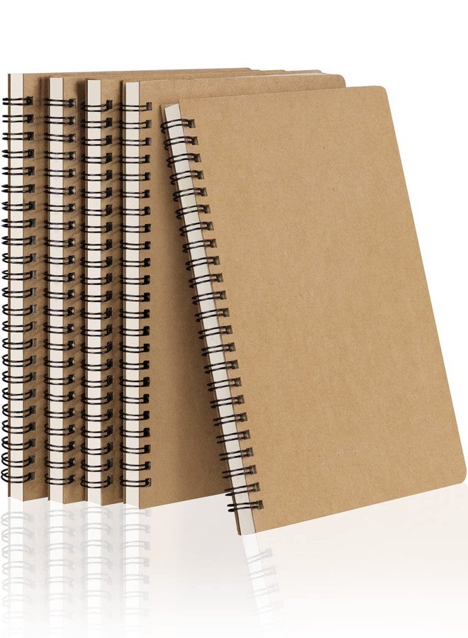 Dynta Spiral Notebooks A5 Lined 5Pcs College Ruled Journals Bulk Thick Paper for Work, Study, Notes Taking, Gifts 120 Pages/60 Sheets Kraft Brown - Image 1