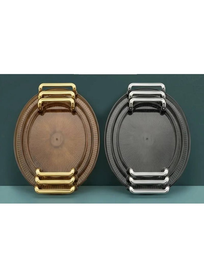 Lava Elite Lava Tray Set (3 pieces) suitable for serving drinks, sweets and snacks. Practical design, easy to carry and serve. Suitable for daily use and parties (honey color, gold handle). - Image 2
