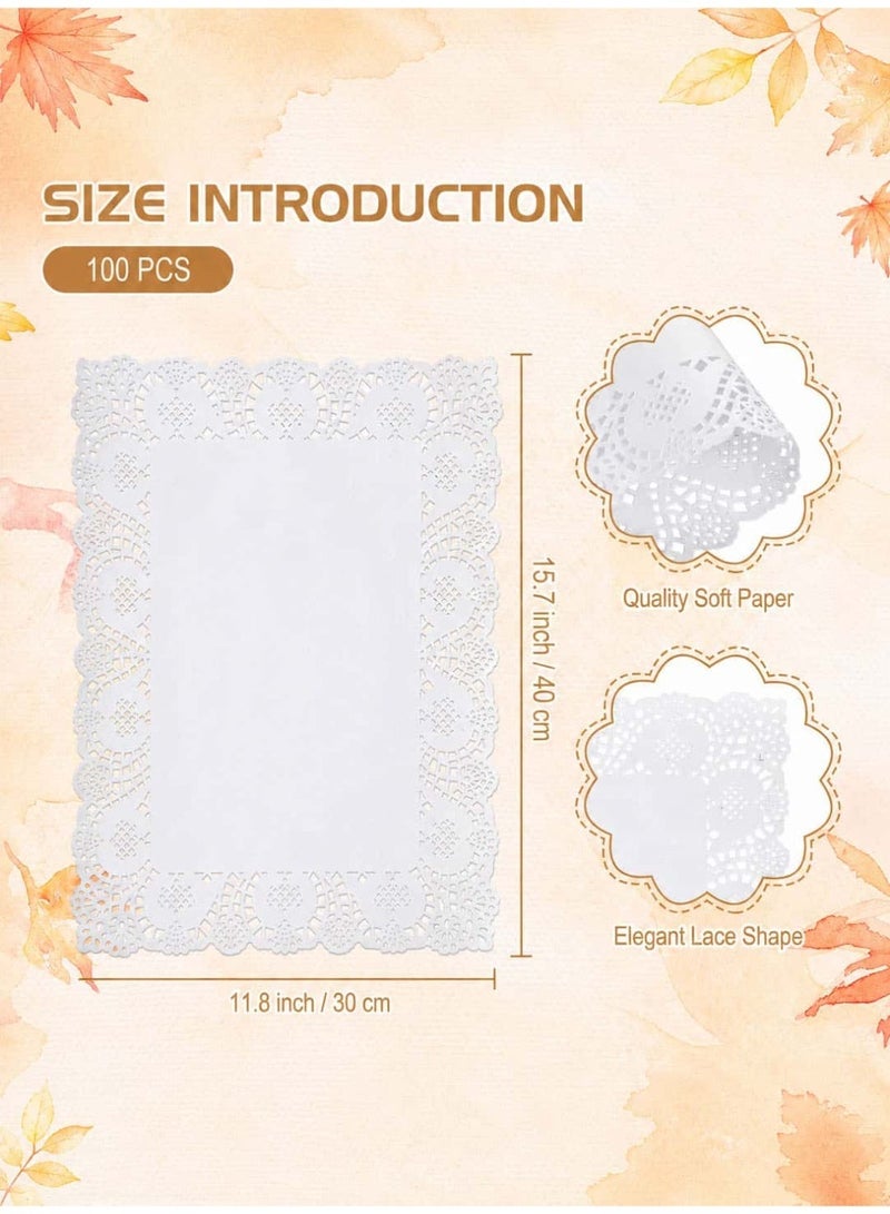 baytella 100PCS Rectangle Paper Doilies, 30×40cm White Lace Placemats, Disposable Greaseproof Paper Mats for Wedding, Birthday, Cakes, Desserts & Table Decoration - Image 2