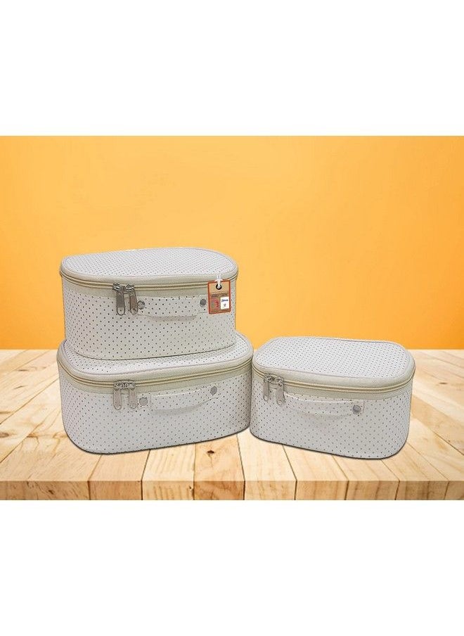 atorakushon - Fabric 18 Cms Makeup Storage Box Shaving Travel Vanity Cosmetic Toiletry Bag Wardrobe Organizer Jewellery Pouch (Cream) - Image 1